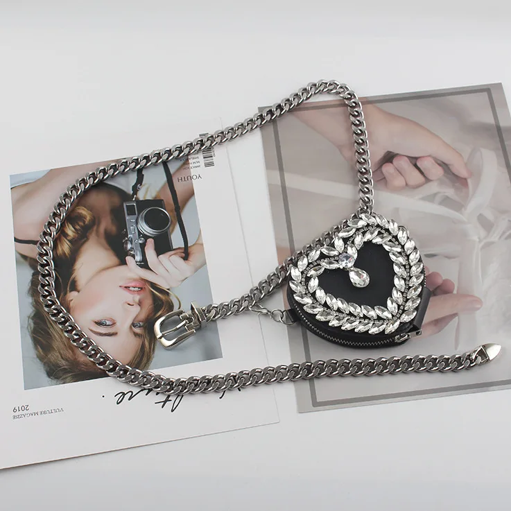 

Mini Heart PU Waist Packs for Women Pearl Chain Waist Belt WIth Coin Bag Rhinestone Pearl Waist Bag Girl Cute Chain Shoulder Bag