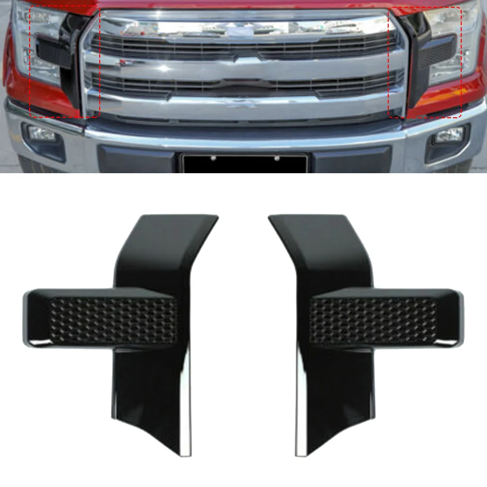 

2 Pcs Front Headlight Grille Cover Trims Decorative For Ford F150 2015 2022 Black Front Bumper And Headlight Grille Cover Trim