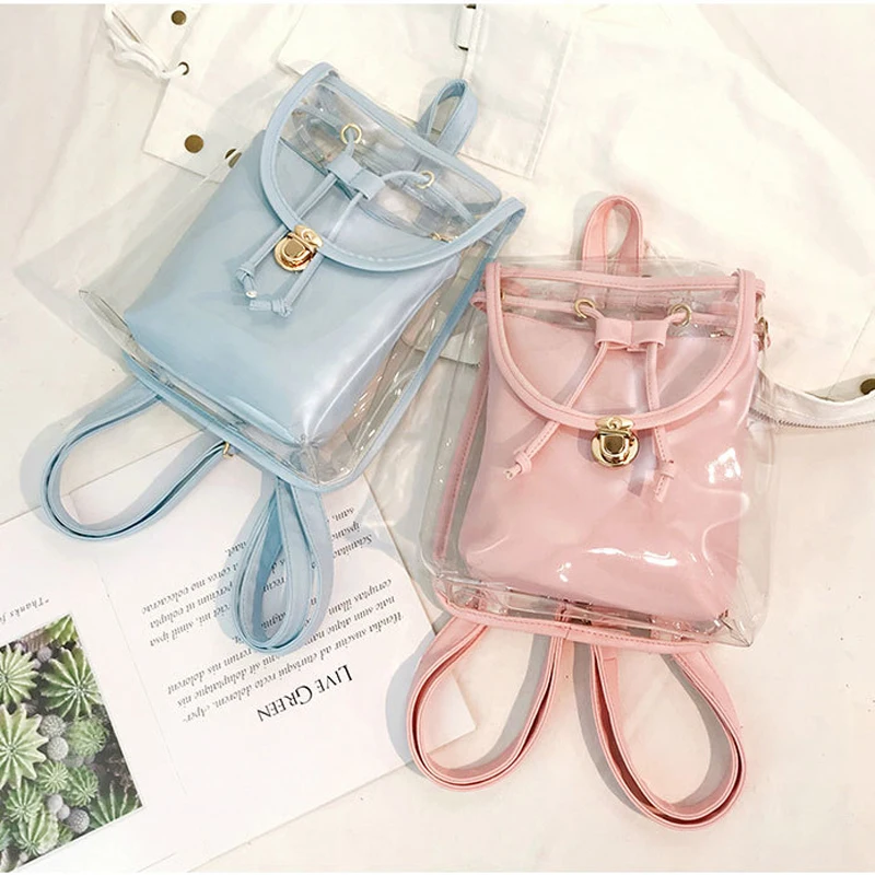 

Mini Fashion Women Backpack PVC Designer Girl Clear Transparent Bag Jelly Travel Backpack for Lady Female Shoulder Bags