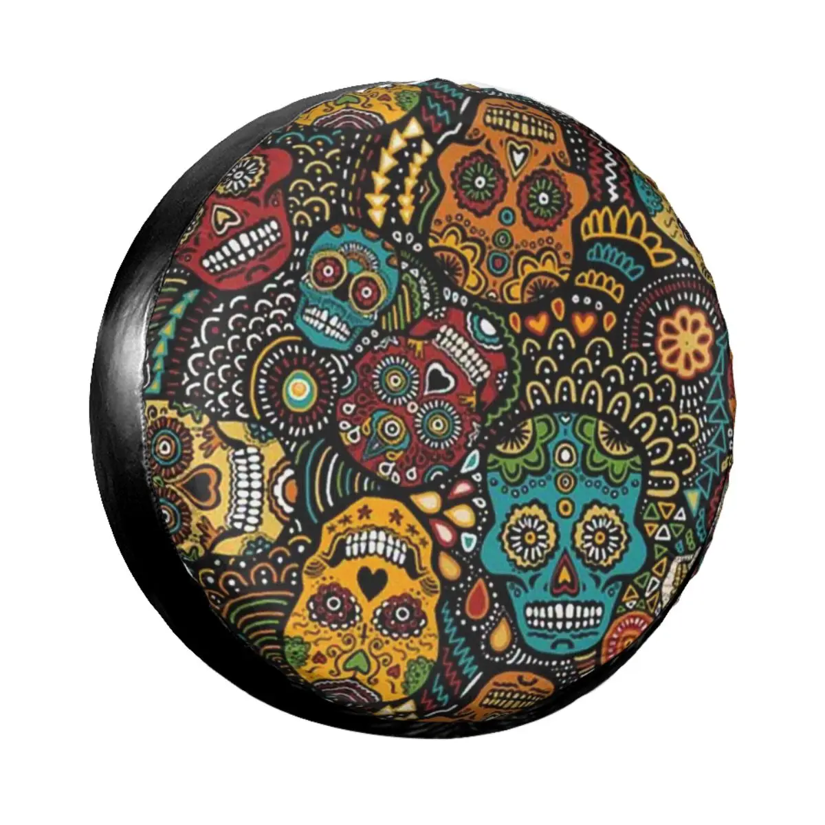 

Day Of The Dead Sugar Skull Spare Tire Cover Bag Pouch for Jeep Pajero Halloween Catholic Car Wheel Covers 14" 15" 16" 17" Inch