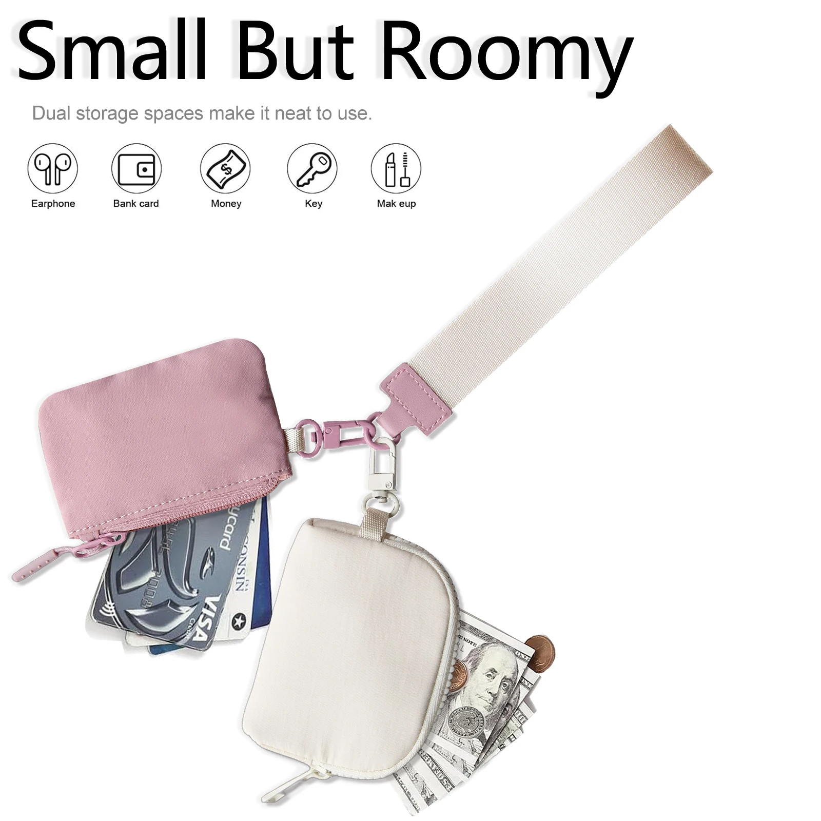 Женский мини-кошелек на молнии с ремешком руку