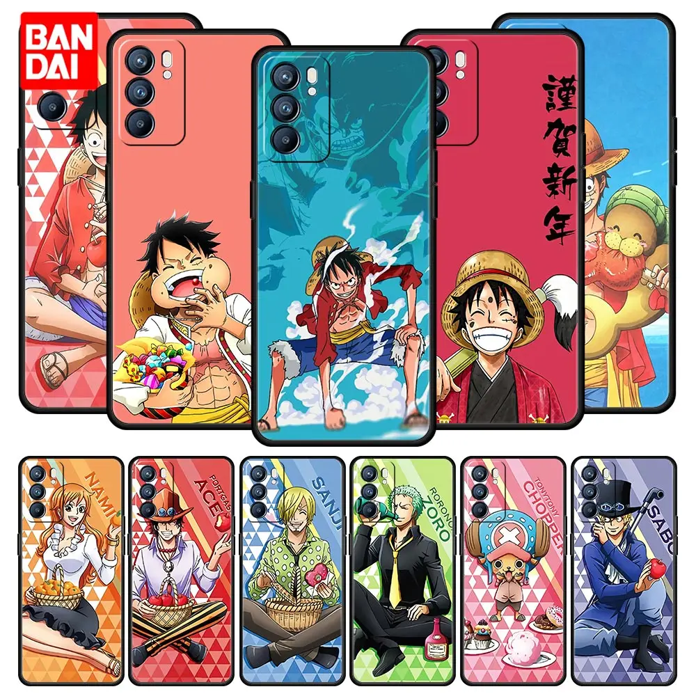

Anime One piece Luffy Case for Oppo A3s A5s A9 A15 A31 A52 A53 A54 A74 A93 A94 F19 Pro 4G Cover Capinha Luxury Capa Funda Black