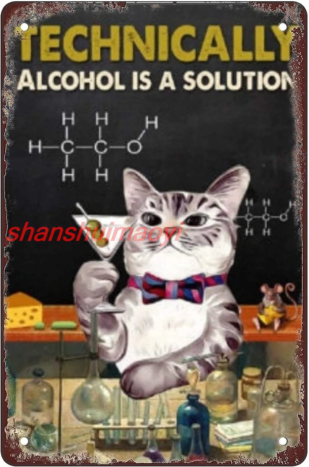 Технический алкоголь - раствор кошка забавная жестяная вывеска гараж домашний
