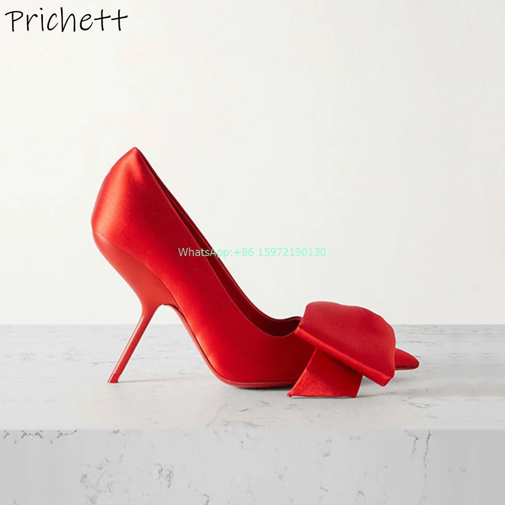 Туфли-лодочки женские атласные с металлическим украшением и бантом-бабочкой