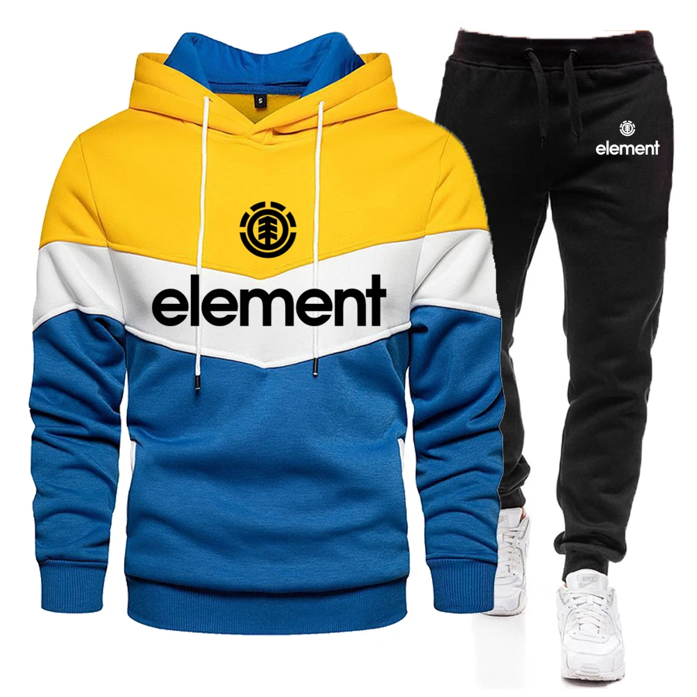 

Мужской спортивный костюм с надписью ELEMENT, черный спортивный костюм из толстовки с капюшоном и спортивных брюк, пуловер, кофта на осень-зиму ...