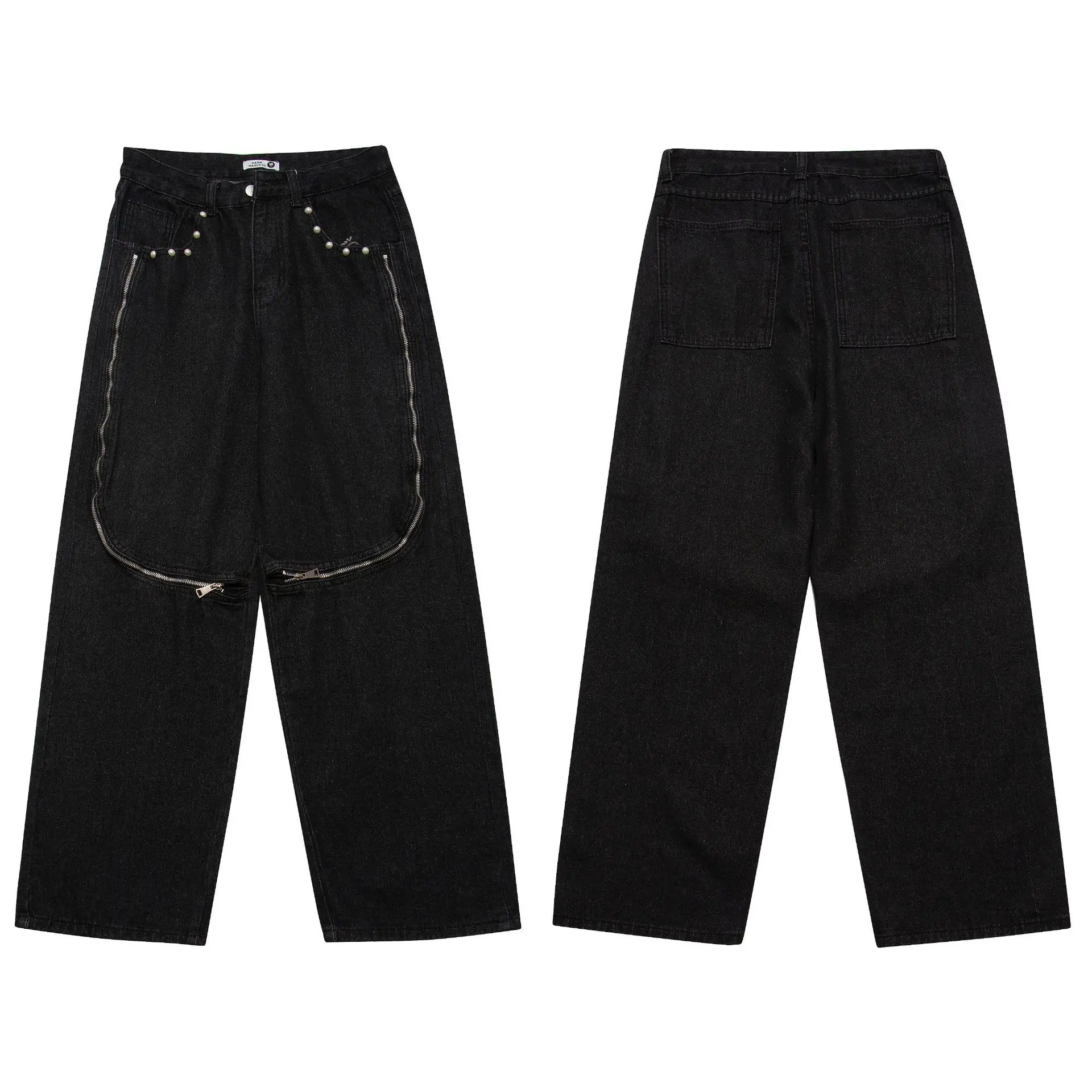 

Джинсы мужские с широкими штанинами, Модные свободные Брендовые прямые мешковатые джинсы в стиле ретро, с черной цепью, хип-хоп