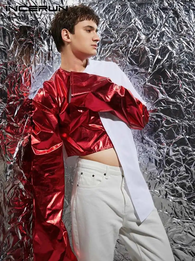 

INCERUN 2022 Men Irregular Shirt Patchwork Shiny Long Sleeve Personality Button Fashion Party Shirts Streetwear Camisas S-5XL