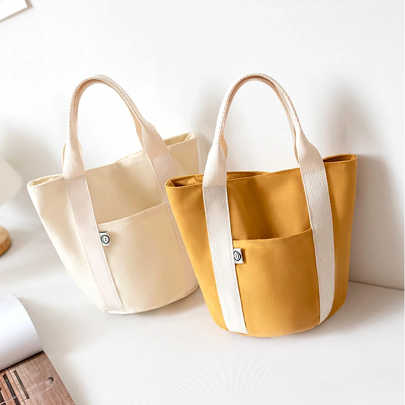 

Женские сумочки 2022, мини-холщовые сумки-тоуты с передним карманом, сумка-шоппер для девочек, модные однотонные сумки с верхними ручками, про...