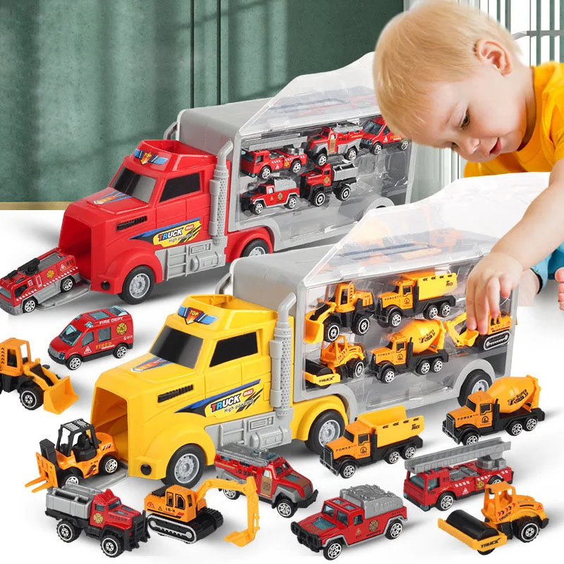 

New Transport Truck Car Toys Container Carrier Big Truck Vehicles Toys with Mini Die-cast Cars Children Toys Boys Birthday Gifts