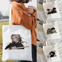 shopping bags demon slayers blade tote bag woman anime canvas shoulder shopper womens boutique summer designer handbags bolsas