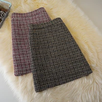 fashion woolen a line skirt womens 2022 autumn and winter all match high waist small fragrance bag hip skirt anti light skirt