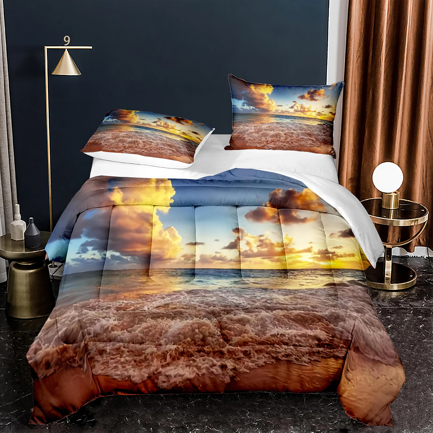 

Size Beach Sunset Reef Natural Landscape Seaside Bedding Set Natural Scenery Theme Quilt Cover Luxury Duvet Cover Set King