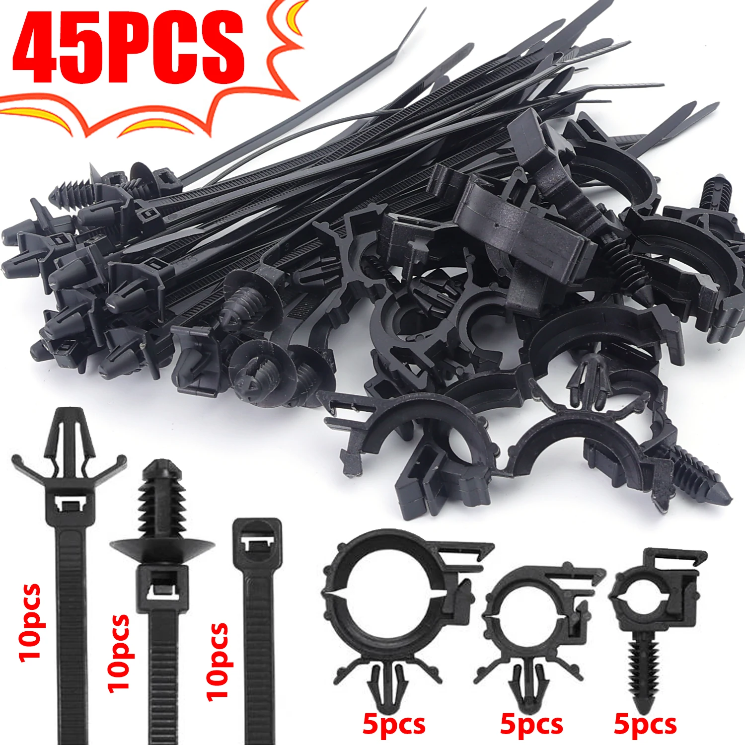 

45 шт., нажимная стяжка для кабеля с автомобильными зажимами для прокладки проводов, универсальные автомобильные зажимы для кабеля, самоблокирующийся органайзер для крепежных кабелей