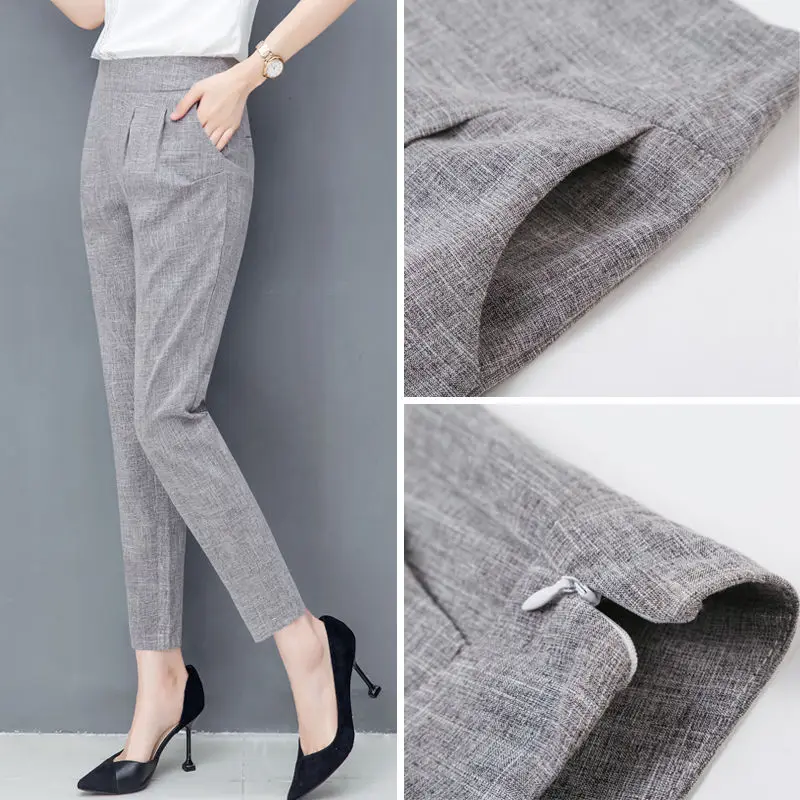 Korean Suit Straight Pants Women 2023 Autumn Summer Elastic High Waist Trousers Woman Solid Color Harlan Pants Female Q265