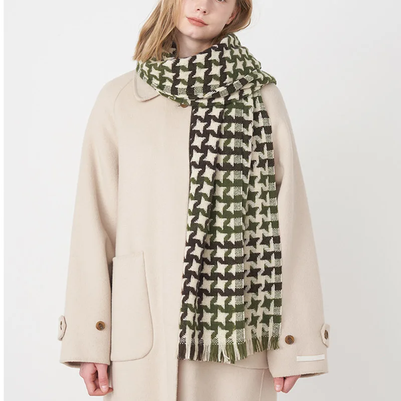 Европейский стиль, стиль «гусиная лапка», простой модный шарф, кашемировый длинный глушитель, женская двойная теплая шаль 197 см