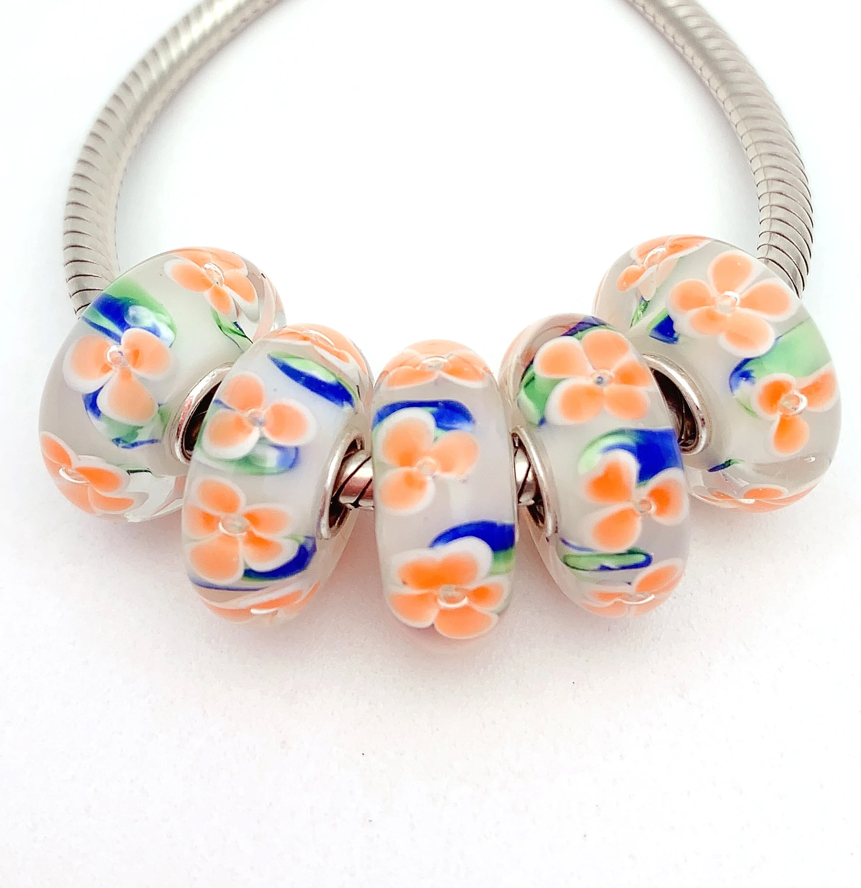 

XHYG157 5X 100% Authenticity S925 Sterling Silver Beads Murano GlassBeads Fit European Charms Bracelet Diy Jewelry Lampwork