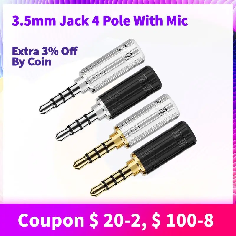 

3.5mm Jack 4 Pole Audio Connector Rhodium Gold Plated HiFi 3.5 Headphone Plug For Soldering Earphones Cable Consumer Electronics