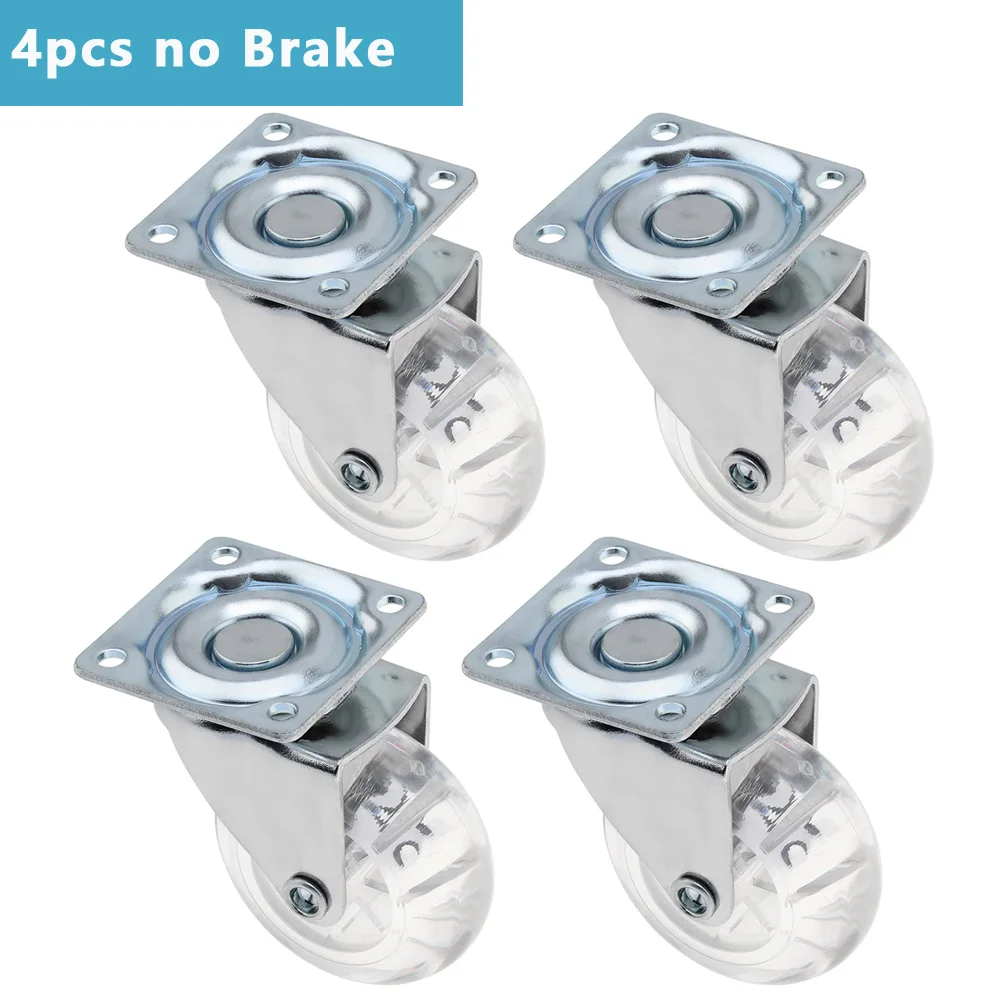 

4 шт. 2-дюймовые ролики из искусственной кожи, прозрачные универсальные хрустальные колеса, без шума, маленькая тележка, промышленное колесо, инструмент для офисного стула, ролики