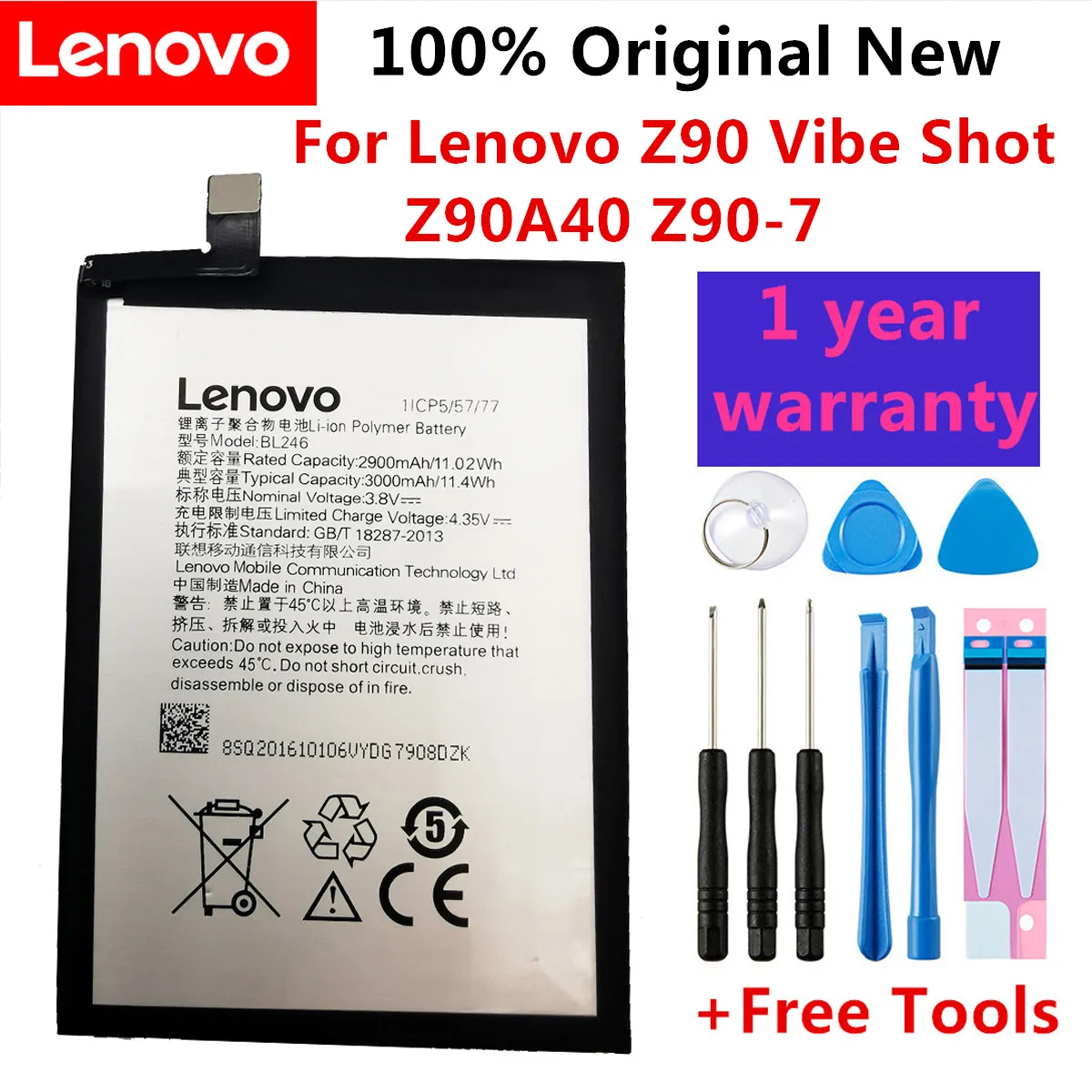 

3000mAh BL246 Battery For Lenovo VIBE SHOT Z90 / Z90-3 / Z90-7 Cell Phone Batteries