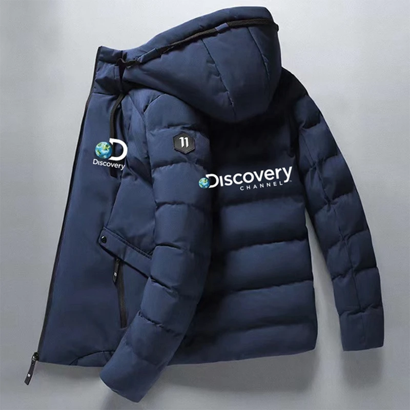 2022 Discovery Channel Fall/Winter Men's Zip Hooded Jacket With Pockets, Fashionable Warm Drawstring, Outdoor Slim Fit Jacket