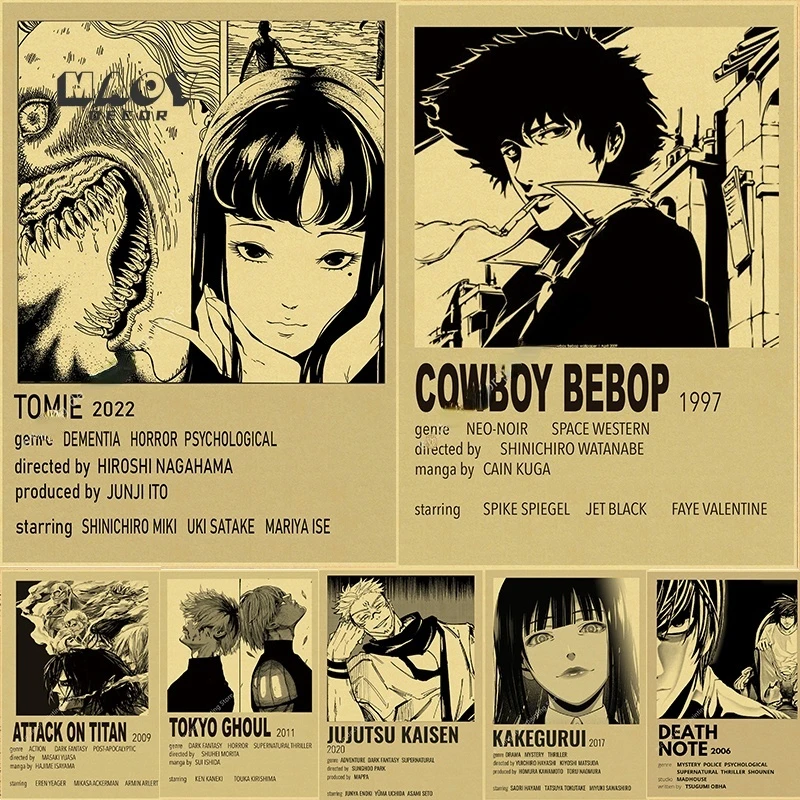 

Hot Anime Paintings Kraft Posters Jujutsu Kaisen Junji Ito Death Note Demon Slayer Retro Kraft Paper Room Home Bar Cafe Decor