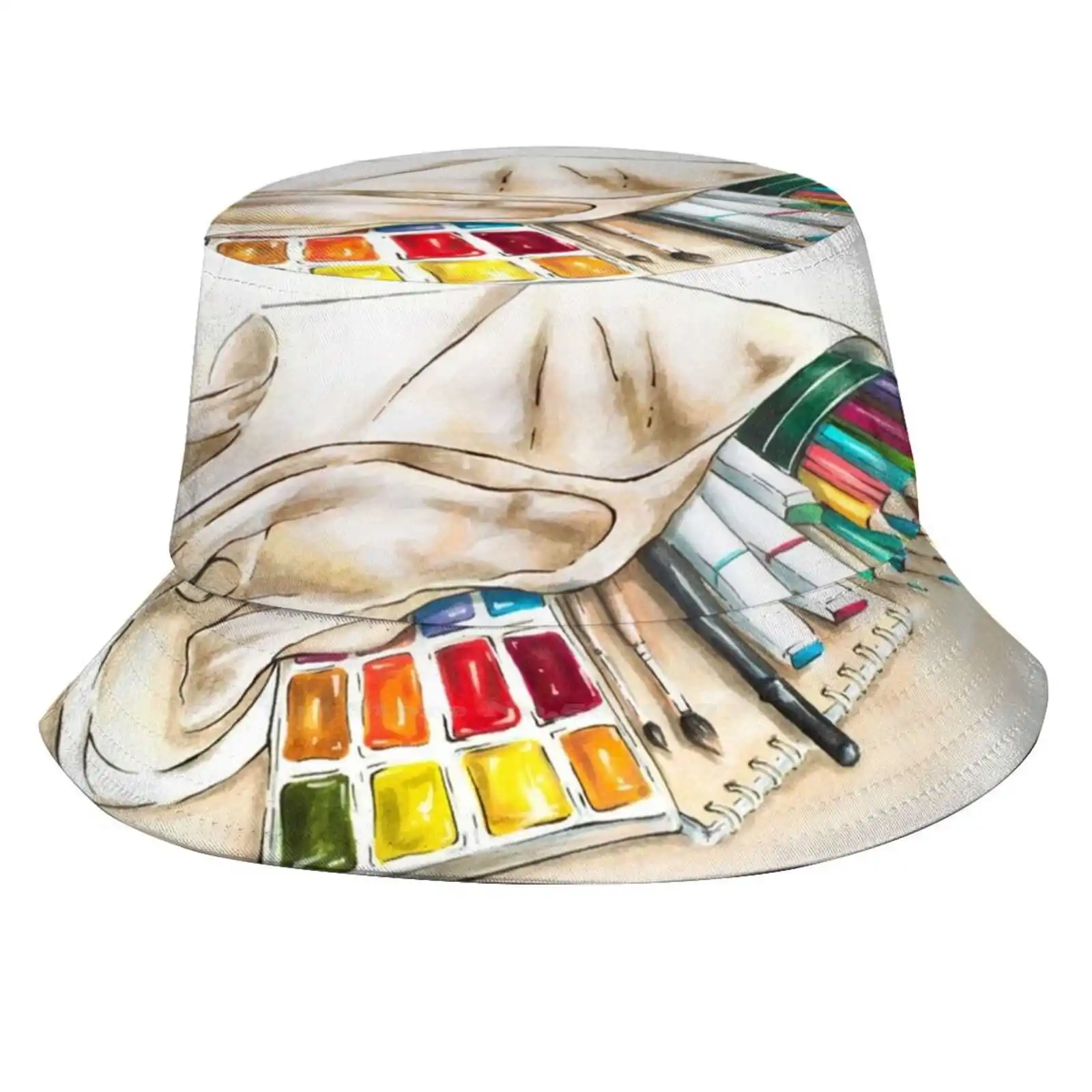 

Art Shop Purchases , Artist Materials : Paint , Pencils , Brush In A Shopping Bag. Causal Cap Buckets Hat Art Materials Art