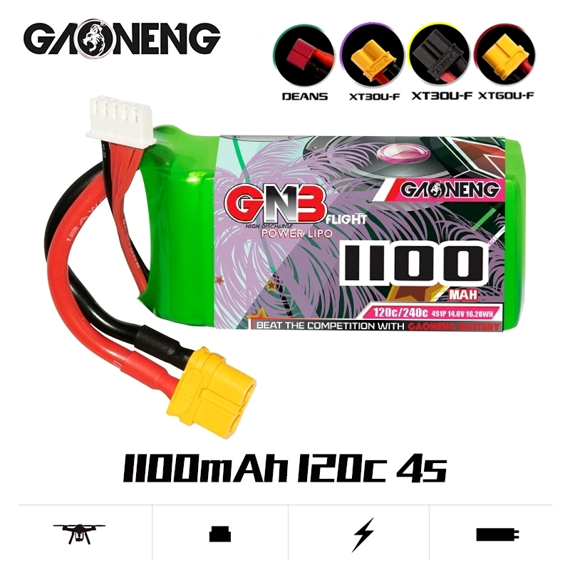 

Original GNB For RC Light Weight New Model High C Rate FPV Drone 4S 14.8V LiPo Battery 1100MAH 120C/240C With T XT30 XT60 Plug