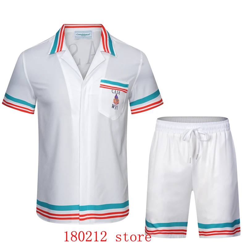 Castle Floral Print Casablanca Mesh Shortpant Short Set Thin Silk Fabric Men Women High Quality Hawaii Beach Seaside Surf Suit