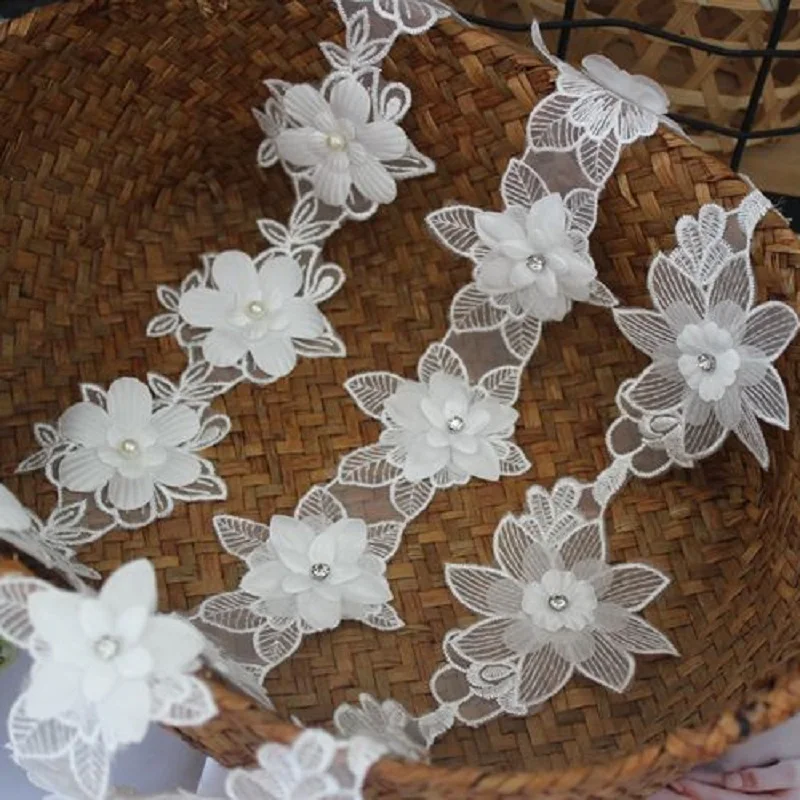 Кружевная лента для вышивки ручной работы жемчужный бисер цветок из полиэстера