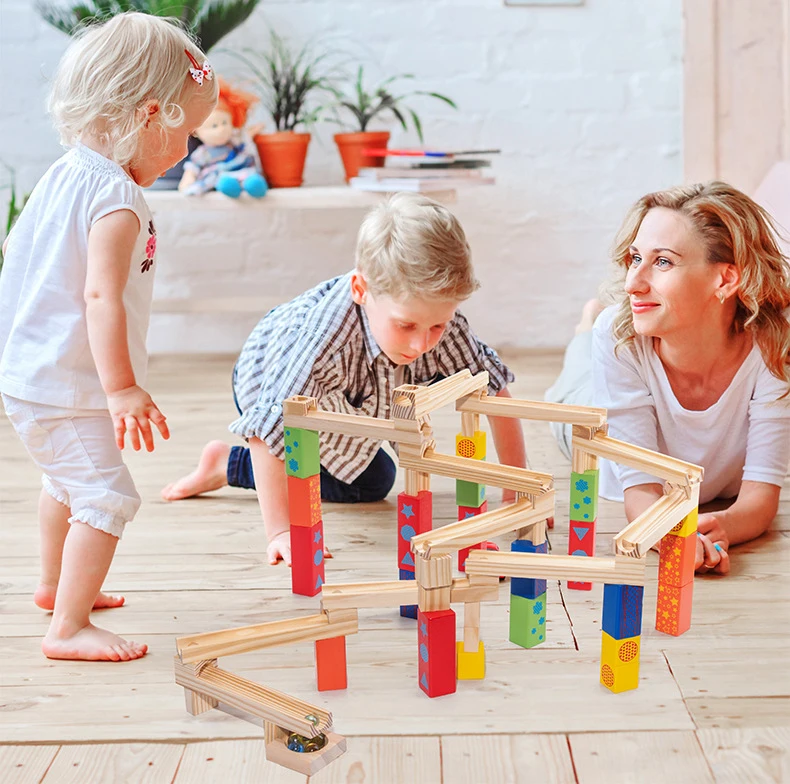 

Wooden Children's Puzzle Visual Tracking Ball Track Track Built Wooden Stacked High Marbles To Match with Early Education Toys