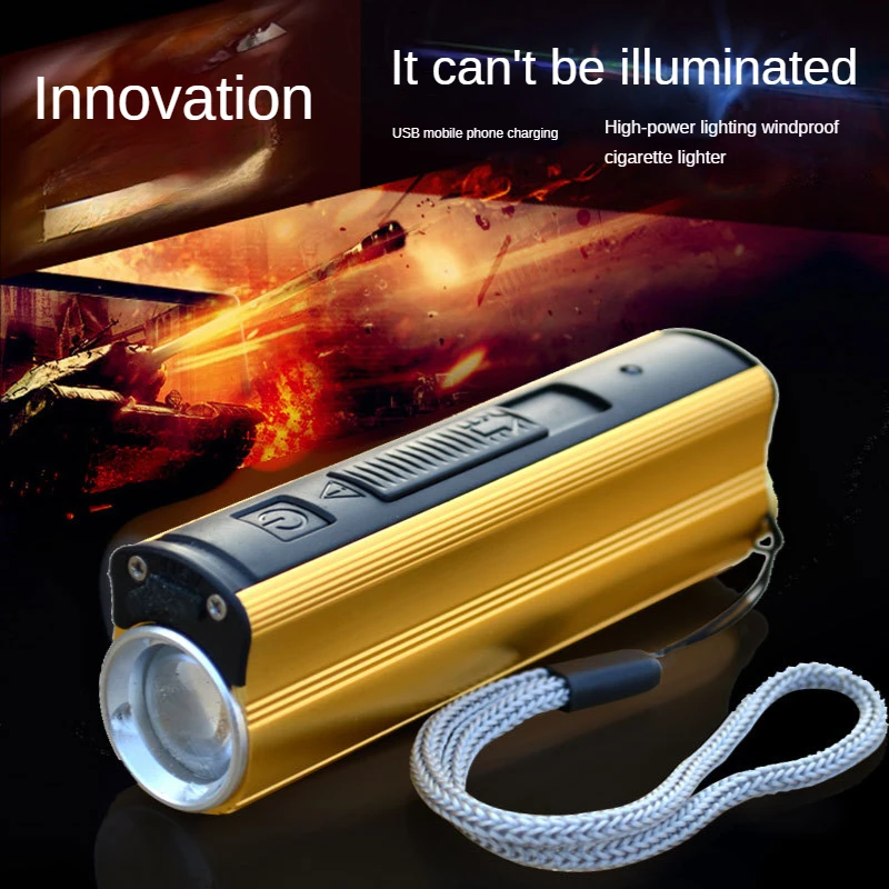 

Многофункциональный яркий светодиодный фонарик, USB-зарядка, мобильный источник питания, фонарь, зажигалка, товары для кемпинга/путешествий