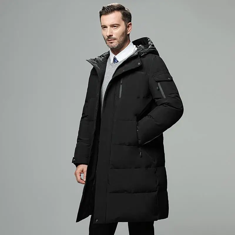 Down Jacket Men's Winter New Men's Coat Thickened Large Size Hooded Middle Long Fashion Trend Down Jacket Men