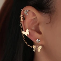 2022 new style womens creative gold color glossy butterfly stud earrings fashion sweet hollow chain set clip earrings jewelry