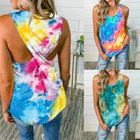 spring and summer european and american new round neck sleeveless t shirt tie dye kink casual slim top women tank top women