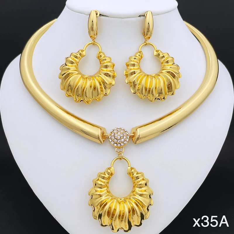 

Fashion Jewelry Women Necklace Big Earrings Large Pendant Nigeria Bride Jewelry Wedding Party Gifts
