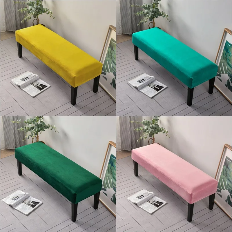 

Velvet Dining Chair Cover Stretch Piano Stool Cover Long Ottoman Cover Solid Color Bench Slipcover Changing Shoes Bedside Home