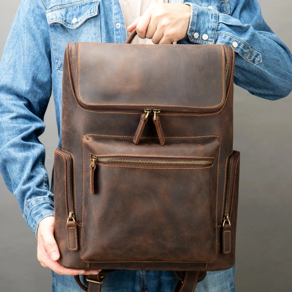 Luufan Vintage Genuine Leather Men Backpack 15