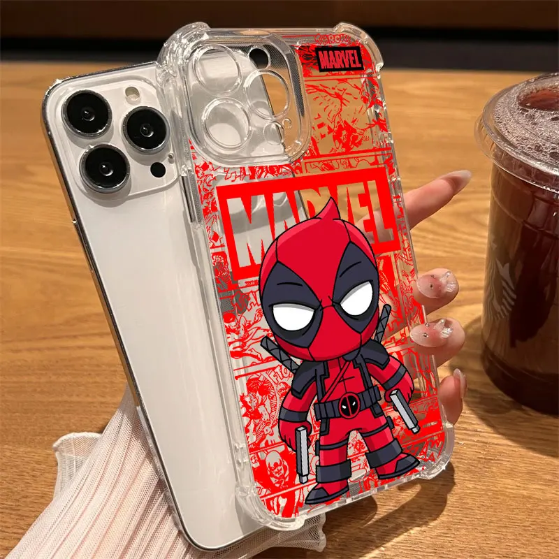 Фото Прозрачный чехол для iPhone с мультяшными персонажами Marvel: Грут, Человек-паук, для моделей 17, 16, 15, 14, 13, 12, 11 Pro Max, 16e, 17e, Air, 13, 15 Plus, XS, XR, X, 7, 8 №3