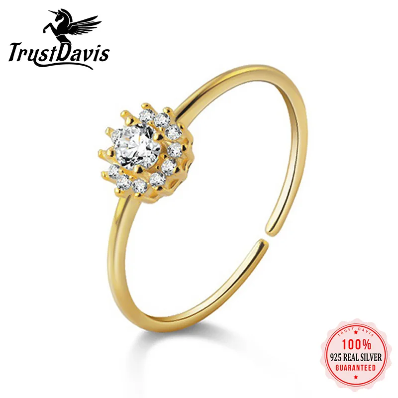 

TrustDavis Genuine 925 Sterling Silver Fashion Sweet Snowflake CZ Opening Ring for Women Wedding Anniversary Jewelry Gift DD702