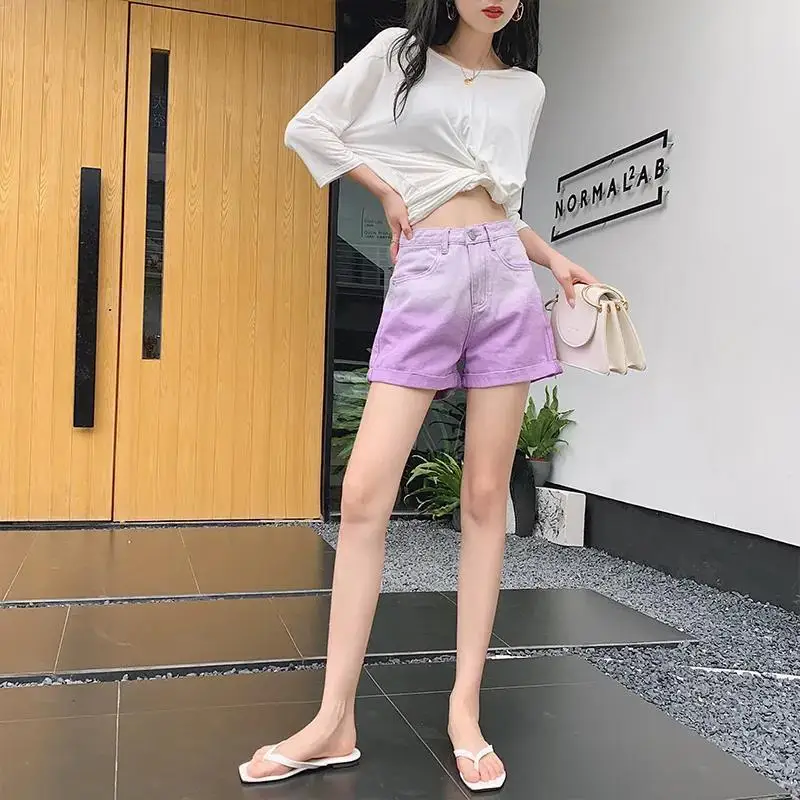 Women's Denim Shorts Tie Dye Jeans Mini Cute Pink Short Pants for Woman To Wear Kawaii Offer Free Shipping Outdoor Aesthetic Hot