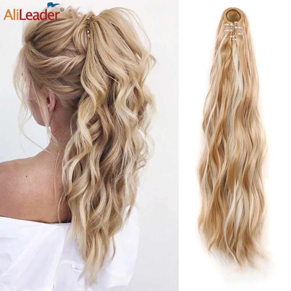 

Synthetic Hair 22Inch Claw Clip On Ponytail Extension Heat Resistant Long Wavy Pony Tail Claw Clip In/On Ponytail Hairpieces