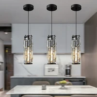 Modern Pendant Light Mini Crystal Chandeliers Adjustable Fixture for Kitchen Island Dinning Room Bedroom Black Chrome 3-Light