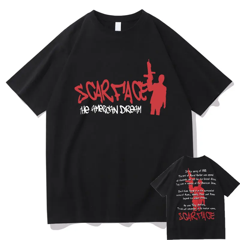 

Classic Vintage 90s Al Pacino Scarface Tony Montana Movie T-shirt Double Sided Print Tshirt Men Women Gothic Punk Rock Tops Tees