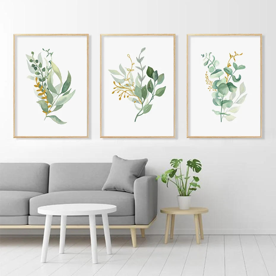 

Green Leaf Floral Gold Minimalist Modern Wall Art Living Room Decor 5D Diamond Painting Mosaic Art Cross Stitch Kit Stickers