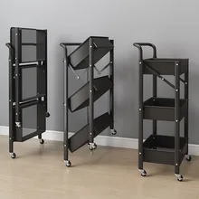 Installation-free Cart Rack, Portable Foldable Storage Three-layer Storage Rack for Kitchen and Bathroom Storage Organizer 2021