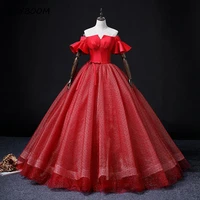 charming red satin boat neck tulle pleated evening dresses off the shoulder princess quinceanera prom gowns vestido 15 a%c3%b1os rojo