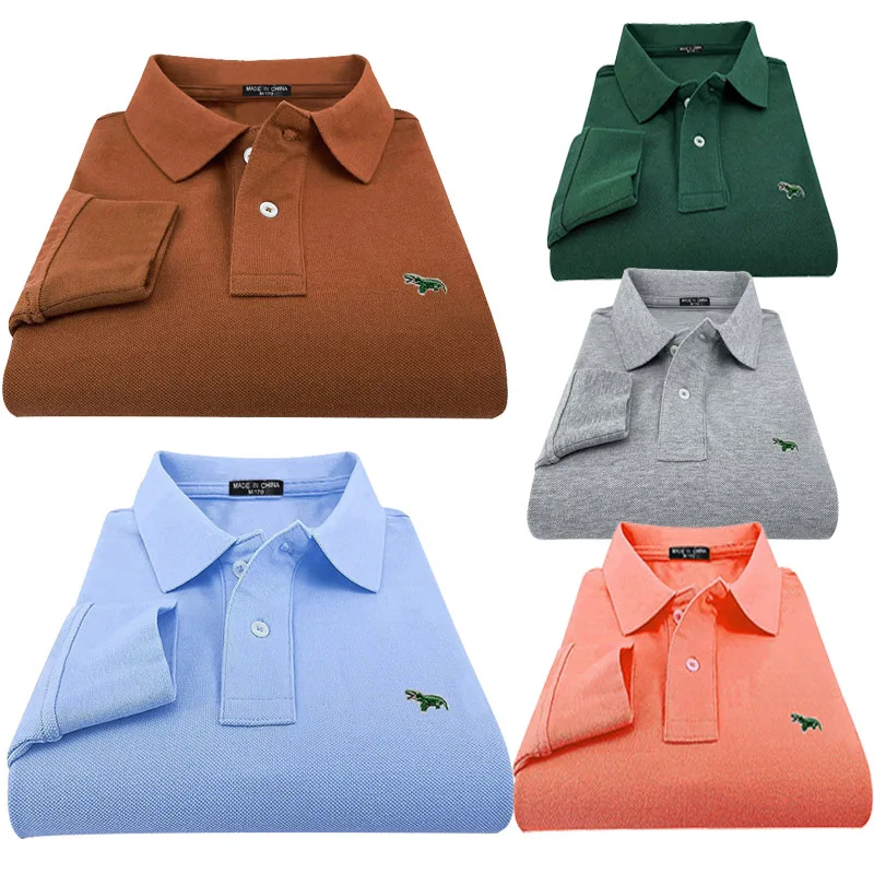 

New Design Summer Mens Long Sleeve Polos Shirts Embroidery Big-Horse Logo Casual 100% Cotton Polos Homme Male Clothes Lapel Top