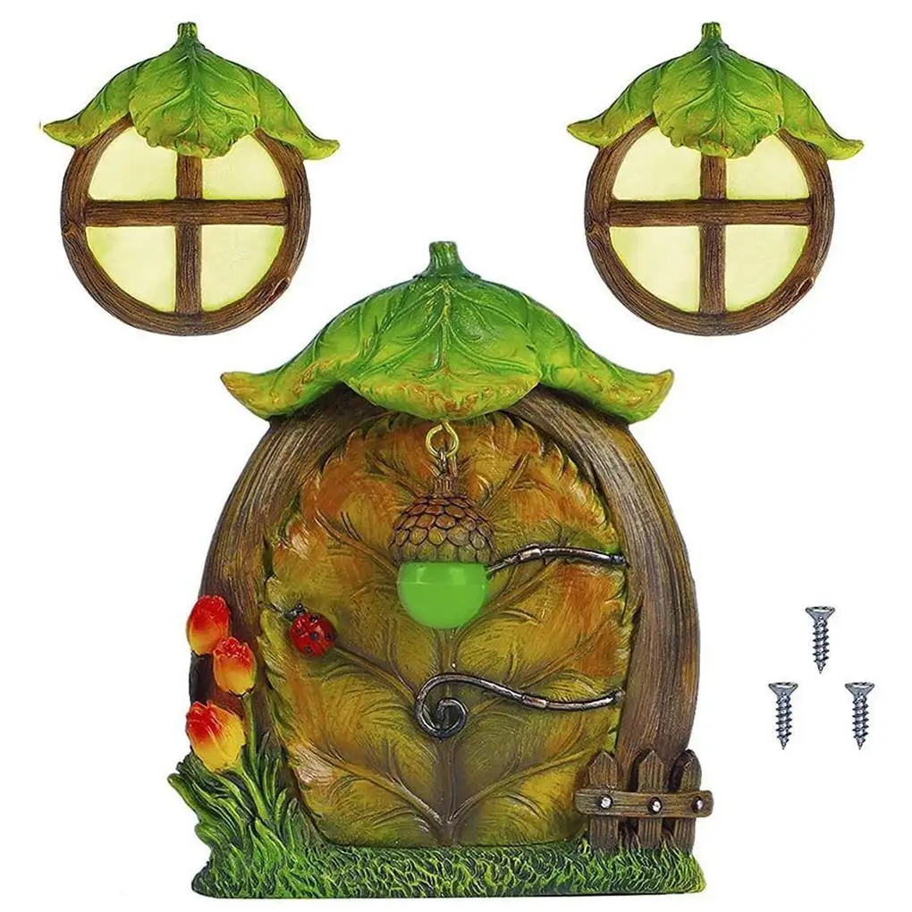 

Миниатюрные окна на дверь дерева, украшение из смолы с винтами, декор для стола, светящиеся вечерние чные принадлежности для сада, двора, луж...