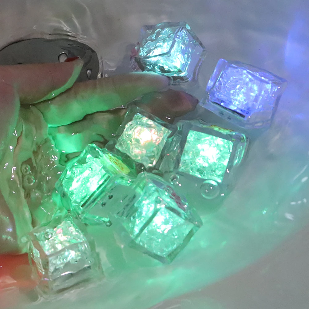 

8pcs Ice Bath Toys Battery Powered LED Light Luminous Ice Cubes Disposable Shower Bathtub Ice Toys for Festival Party Decoration