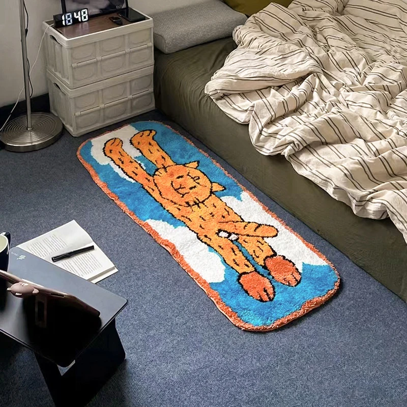

Прикроватный коврик с изображением кошки, мягкий плюшевый длинный ковер, мультяшный напольный коврик для ванной комнаты, напольный коврик для детской спальни, домашний декор в эстетике